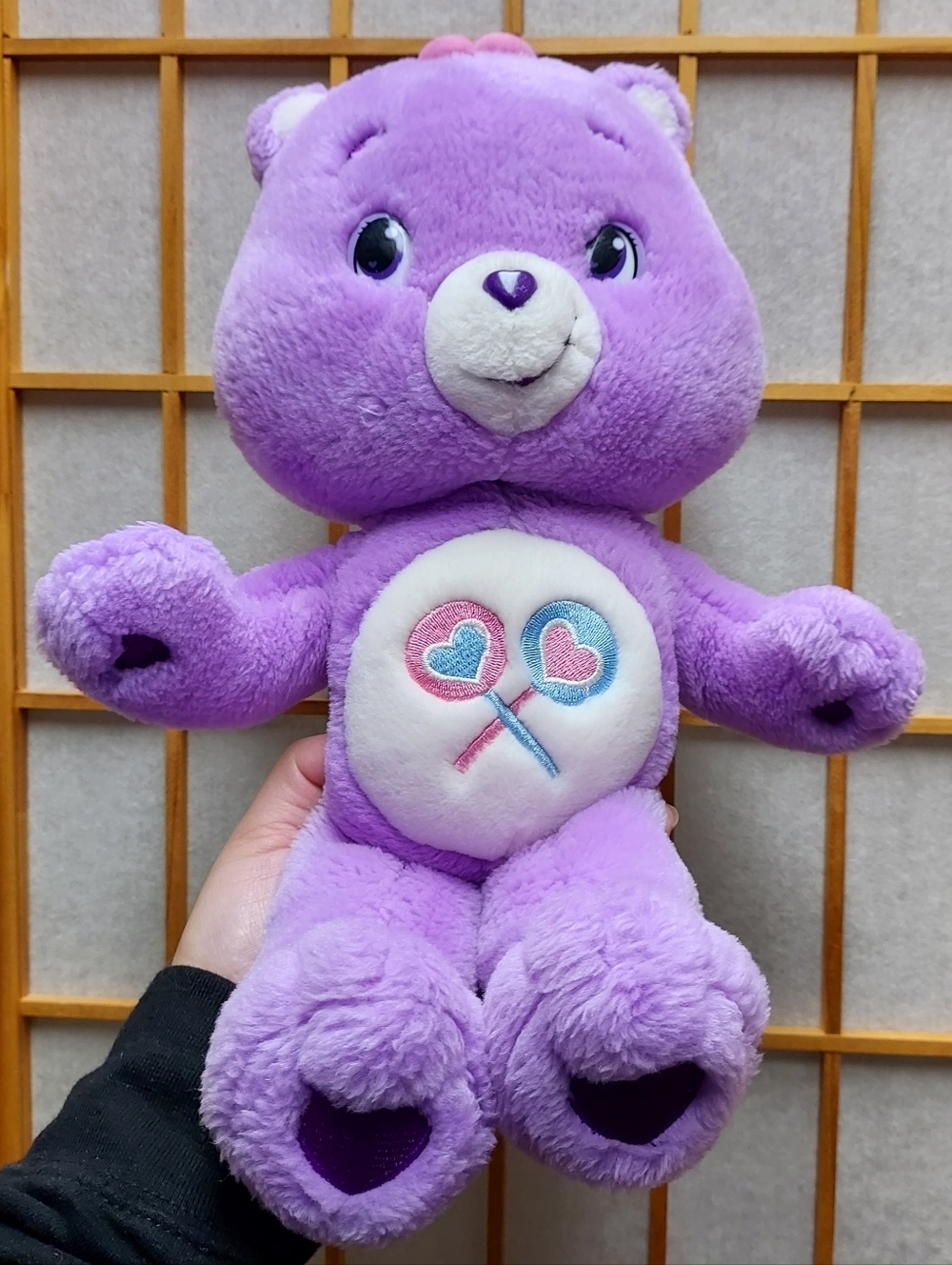 🔮🧸🍭 Y2K Care Bears Share Bear Two Lollipops Purple Plushie Good Condition